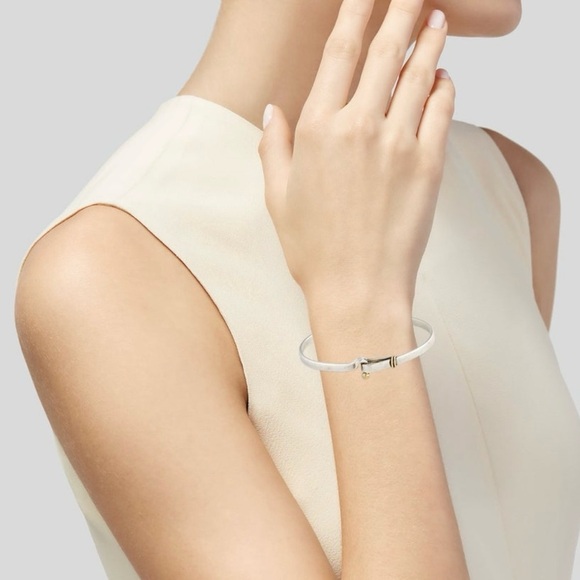 Authentic Tiffany & Co. 925 Silver & 18K Gold Hook Eye Bangle Bracelet Vintage - Picture 4 of 5